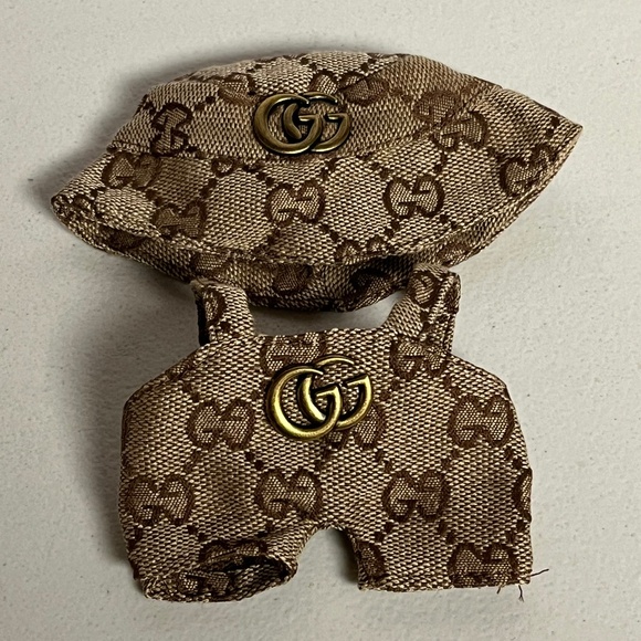 Designer Overalls Bucket Hat 2 Piece Outfit For Labubu Brown Tan - Picture 2 of 5